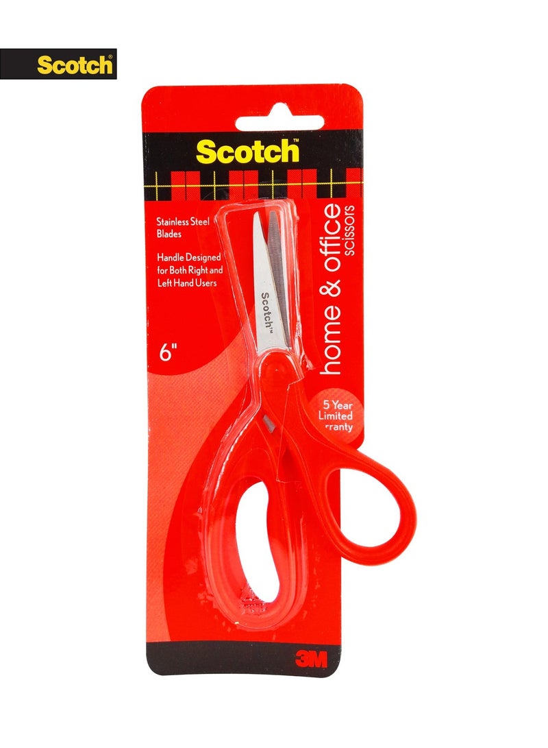 سكوتش مقص 6 بوصة للمنزل والمكتب – شفرات ستانلس ستيل، مقبض لليد اليمنى واليسرى، أحمر - Image 1